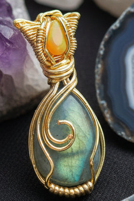 Labradorite and opal pendant