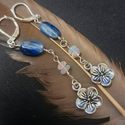 Kyanite and opal silver earrings