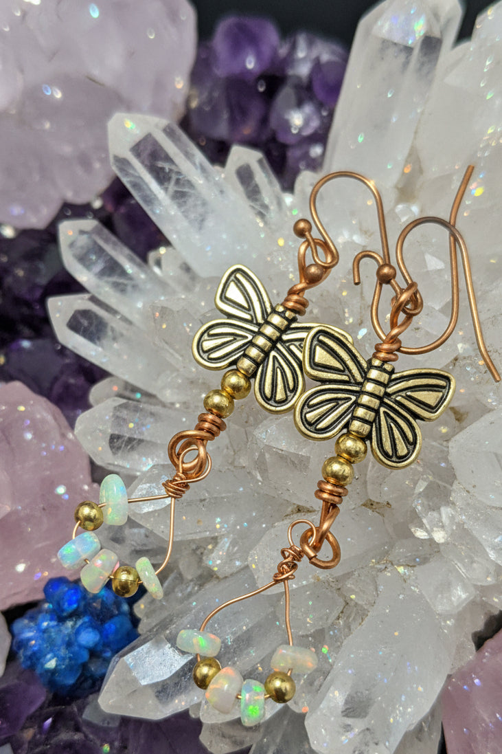 Copper and Opal earrings butterfly