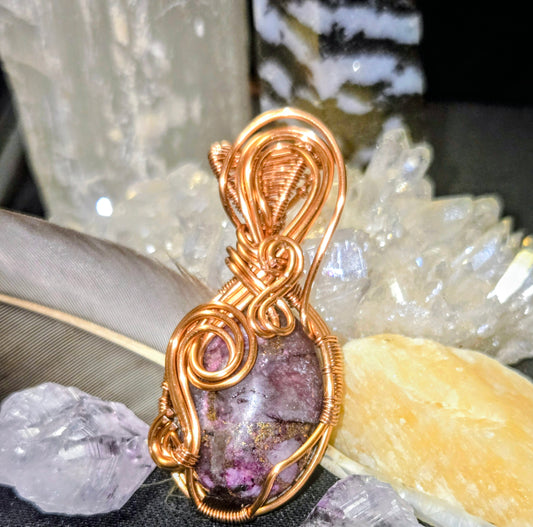 Charoite and copper pendant