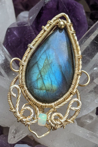 Labradorite and opal pendant